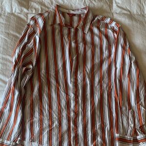 Guess Men's Orange and White Striped Shirt